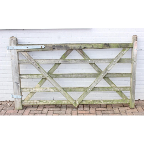 302 - Weathered five bar wooden garden gate, 203cm wide x 122cm tall