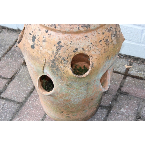 306 - A vintage weathered terracotta garden strawberry planter, 42cm tall, one of four available in the sa... 