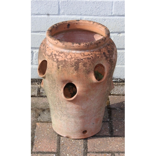 307 - A vintage weathered terracotta garden strawberry planter, 42cm tall, one of four available in the sa... 