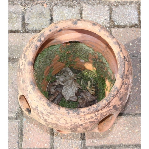 307 - A vintage weathered terracotta garden strawberry planter, 42cm tall, one of four available in the sa... 