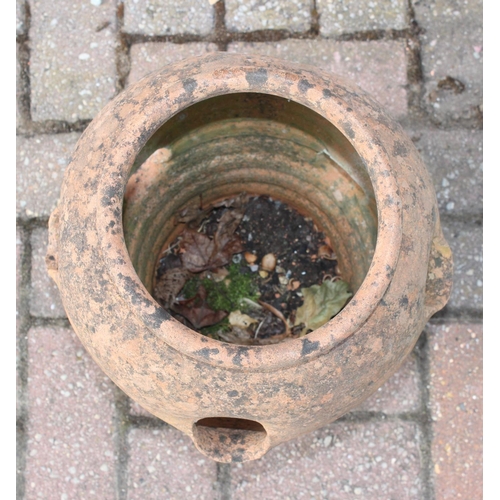308 - A vintage weathered terracotta garden strawberry planter, 42cm tall, one of four available in the sa... 