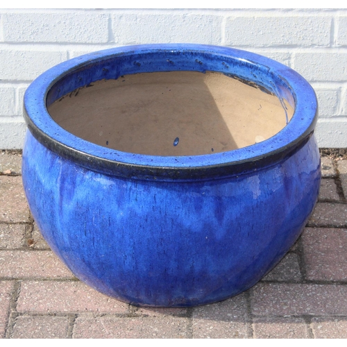 310 - A large blue glazed garden planter or pot, 50cm in diameter x 32cm tall