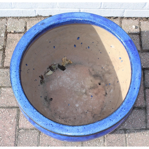 310 - A large blue glazed garden planter or pot, 50cm in diameter x 32cm tall