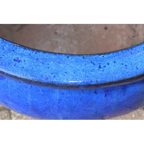 310 - A large blue glazed garden planter or pot, 50cm in diameter x 32cm tall