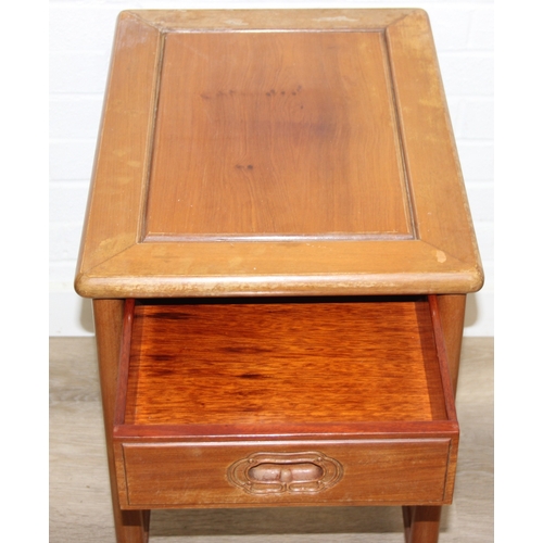 109 - A pair of Chinese hardwood chairs with horseshoe back and a similar matching hardwood table, 20th ce... 