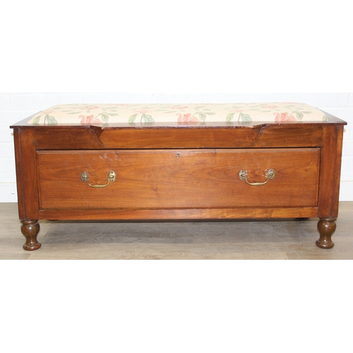 83 - An unusual antique window seat or ottoman with floral upholstered top and long drawer to base, made ... 