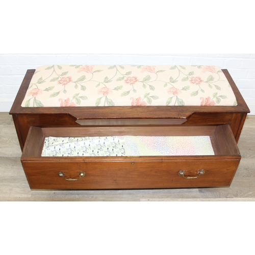 83 - An unusual antique window seat or ottoman with floral upholstered top and long drawer to base, made ... 