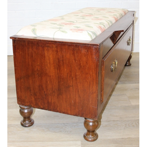 83 - An unusual antique window seat or ottoman with floral upholstered top and long drawer to base, made ... 