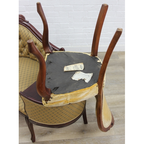 70 - An antique style telephone table and a similar designed set of six upholstered button back chairs, t... 