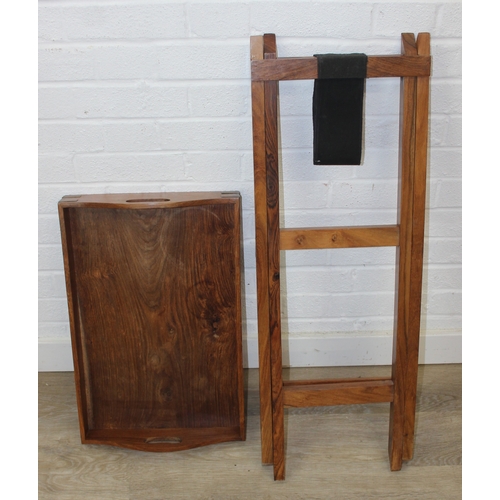 115 - A vintage wooden serving tray or butler's tray on stand, 54cm x 36cm x 77cm