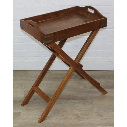 115 - A vintage wooden serving tray or butler's tray on stand, 54cm x 36cm x 77cm