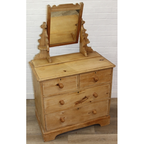 71 - A Victorian pine dressing chest with mirror top and two over two drawers to base, 88cm x 51cm x 152c... 