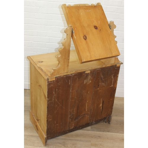 71 - A Victorian pine dressing chest with mirror top and two over two drawers to base, 88cm x 51cm x 152c... 