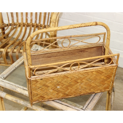 101 - Four pieces of bamboo furniture to inc a pair of armchairs in the manner of Franco Albini, a small g... 