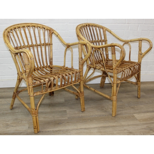 101 - Four pieces of bamboo furniture to inc a pair of armchairs in the manner of Franco Albini, a small g... 