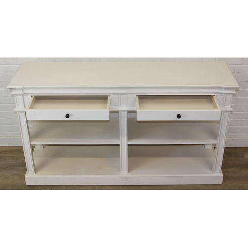 90 - A good quality modern white console table or sideboard with two drawers and open shelves, believed t... 