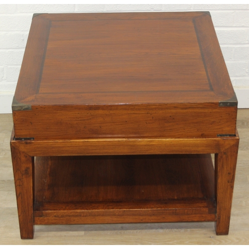 79 - An unusual low side table in two parts, the top part a single campaign style drawer with brass corne... 