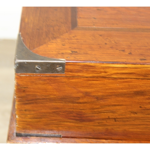 78 - An unusual oak or elm low side table in two parts, the top part a single campaign style drawer with ... 