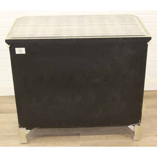 104 - An unusual gilt and distressed mirrored three drawer chest of drawers with glass handles, 91cm x 51c... 