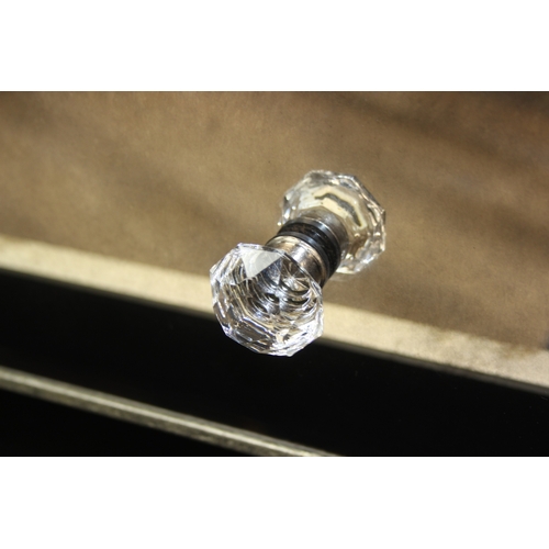 104 - An unusual gilt and distressed mirrored three drawer chest of drawers with glass handles, 91cm x 51c... 