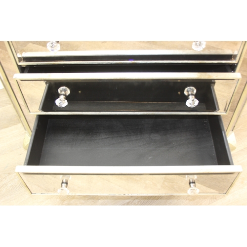 104 - An unusual gilt and distressed mirrored three drawer chest of drawers with glass handles, 91cm x 51c... 