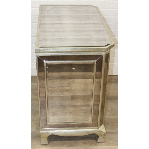 104 - An unusual gilt and distressed mirrored three drawer chest of drawers with glass handles, 91cm x 51c... 