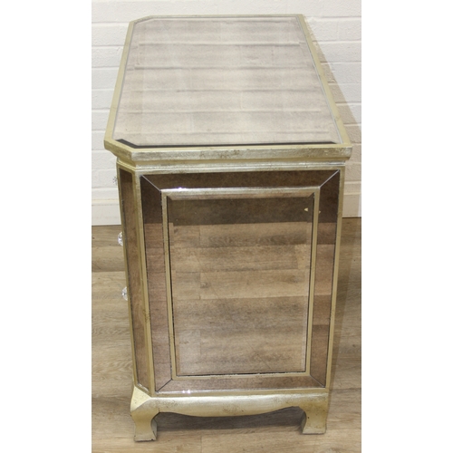 104 - An unusual gilt and distressed mirrored three drawer chest of drawers with glass handles, 91cm x 51c... 