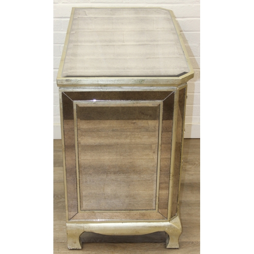 103 - An unusual gilt and distressed mirrored three drawer chest of drawers with glass handles, 91cm x 51c... 