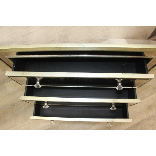 103 - An unusual gilt and distressed mirrored three drawer chest of drawers with glass handles, 91cm x 51c... 
