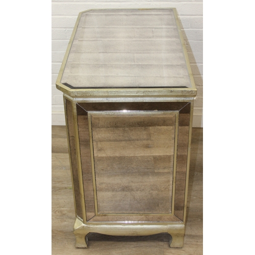 103 - An unusual gilt and distressed mirrored three drawer chest of drawers with glass handles, 91cm x 51c... 