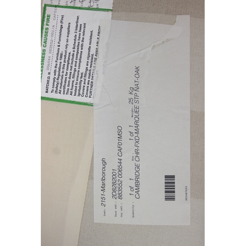 69 - An antique style white and cream striped Victorian style armchair with turned wooden legs, 83cm wide... 