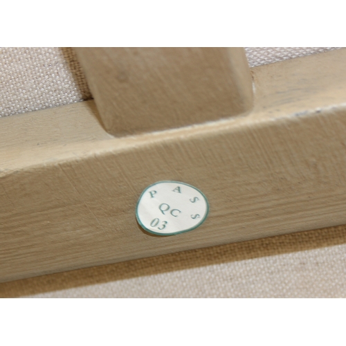 96 - An French style Fauteuil or armchair with distressed mocha coloured painted exposed wooden frame, th... 