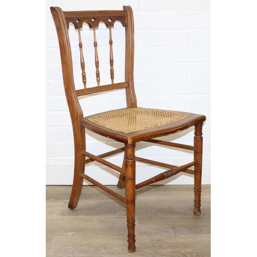 102 - Set of three bergere seated satinwood bedroom or side chairs with pierced and turned details, 85cm t... 