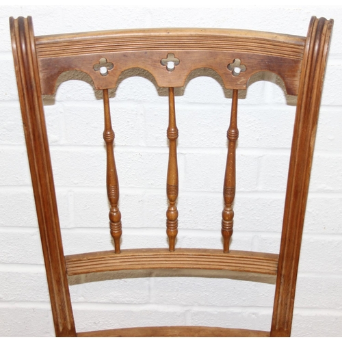 102 - Set of three bergere seated satinwood bedroom or side chairs with pierced and turned details, 85cm t... 