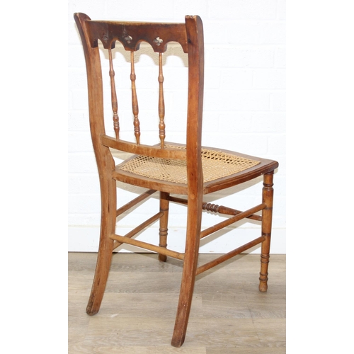 102 - Set of three bergere seated satinwood bedroom or side chairs with pierced and turned details, 85cm t... 