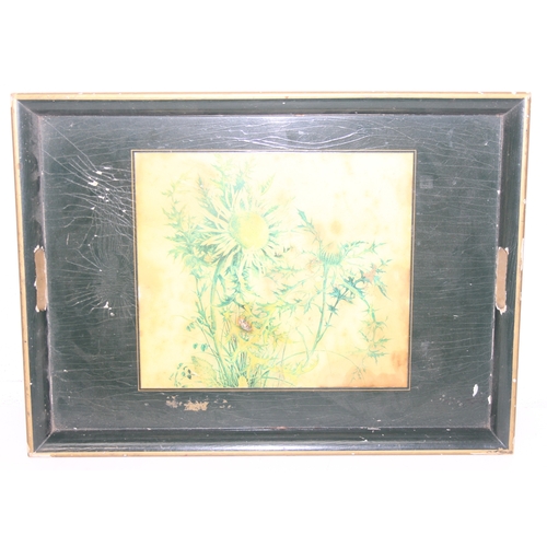 116 - A vintage wooden butlers' tray on stand with thistle decoration, 56cm x 40cm x 45cm