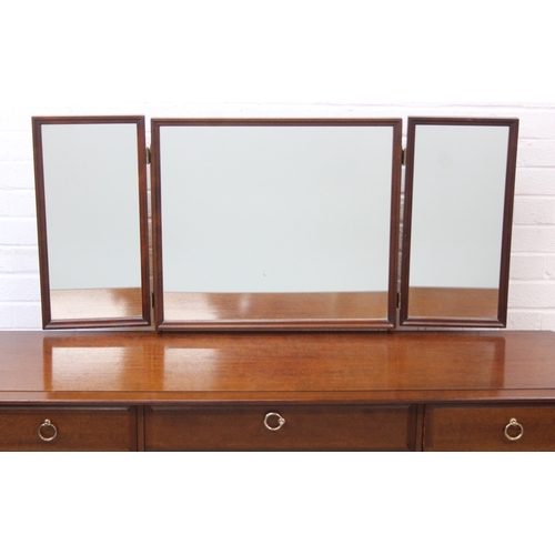 9 - Retro Stag dressing table with five drawers and triple mirror, approx 152cm x 48cm x 128cm