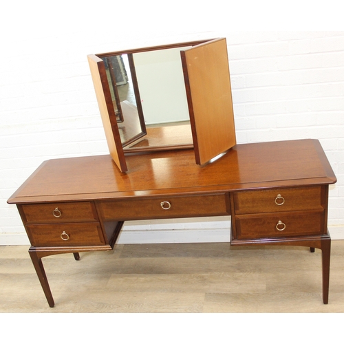 9 - Retro Stag dressing table with five drawers and triple mirror, approx 152cm x 48cm x 128cm