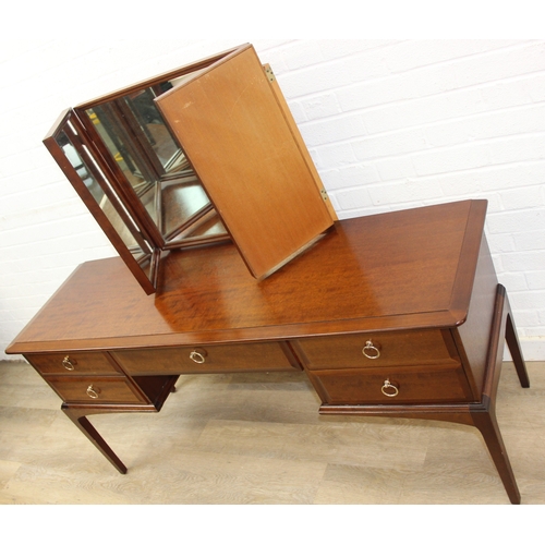 9 - Retro Stag dressing table with five drawers and triple mirror, approx 152cm x 48cm x 128cm