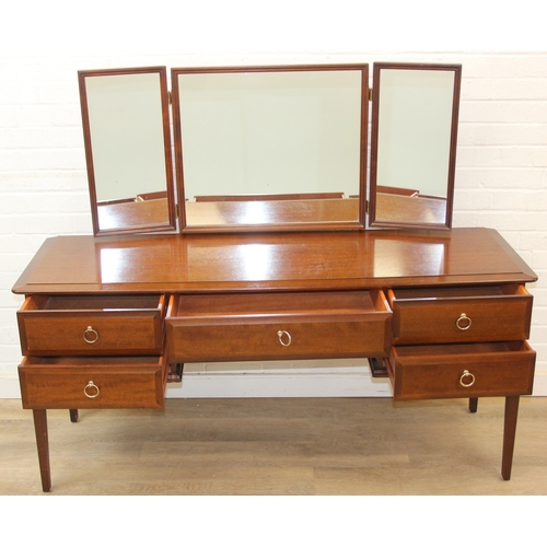 9 - Retro Stag dressing table with five drawers and triple mirror, approx 152cm x 48cm x 128cm