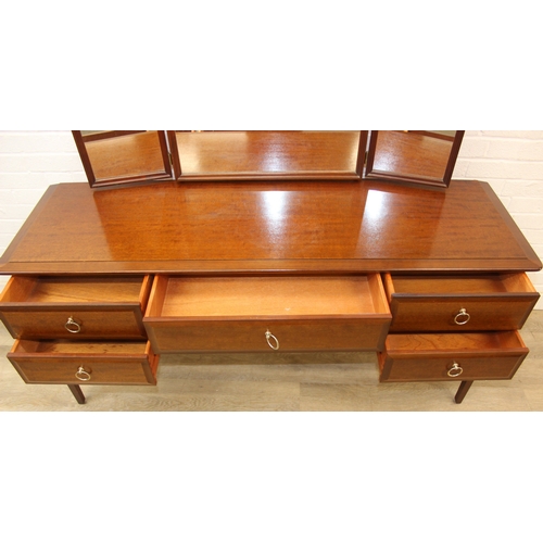 9 - Retro Stag dressing table with five drawers and triple mirror, approx 152cm x 48cm x 128cm