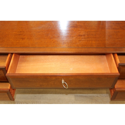 9 - Retro Stag dressing table with five drawers and triple mirror, approx 152cm x 48cm x 128cm