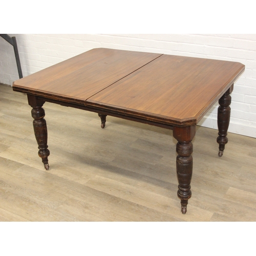 28 - Antique mahogany dining table with turned legs, 134cm x 104cm x 72cm