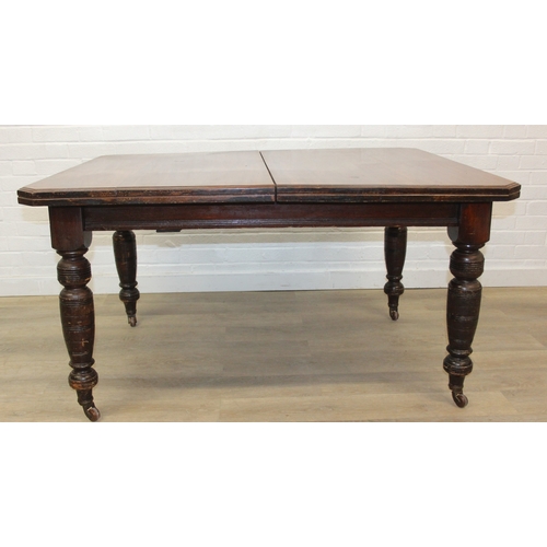 28 - Antique mahogany dining table with turned legs, 134cm x 104cm x 72cm