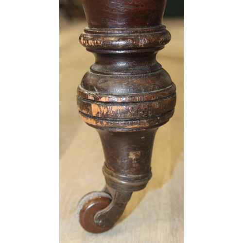 28 - Antique mahogany dining table with turned legs, 134cm x 104cm x 72cm