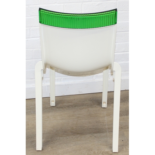 50 - Philip Starck for Kartell Hi-Cut stacking chair in white with green back, suitable for indoor or out... 