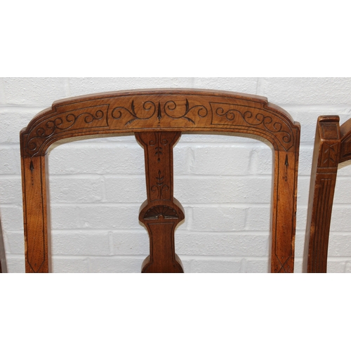 58 - A set of Four matched salon chairs with carved and curved backs and gold coloured upholstery, each 8... 