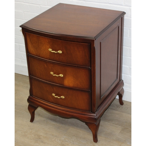 68 - A modern three drawer chest of drawers with decorative brass handles, 51cm x 49cm x 73cm