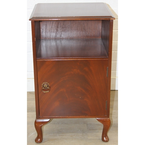 84 - A vintage mahogany bedside cabinet with single cupboard and open section, 40cm x 36cm x 70cm