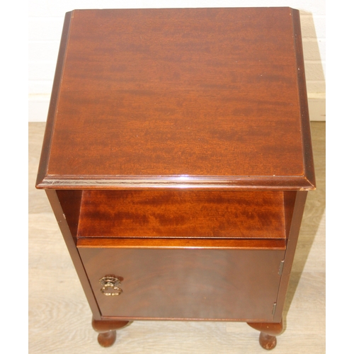 84 - A vintage mahogany bedside cabinet with single cupboard and open section, 40cm x 36cm x 70cm